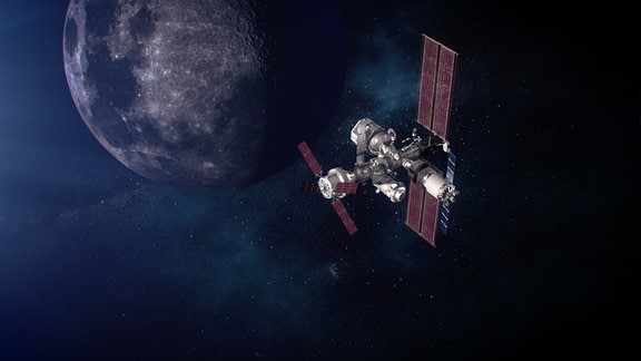 Eine künstlerische Darstellung des Lunar Gateway, einer Raumstation, die den Mond umrunden soll.