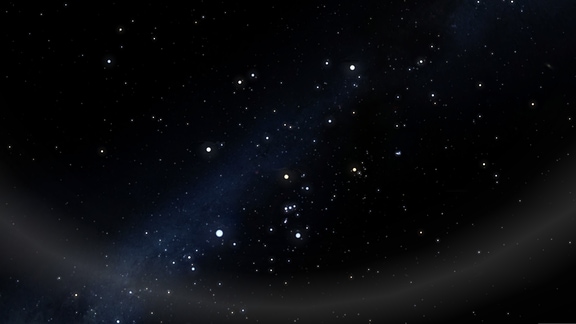 Der Sternenhimmel, an dem man die Konstellation aus Sternen zum Wintersechseck und Winterdreieck erkennen kann