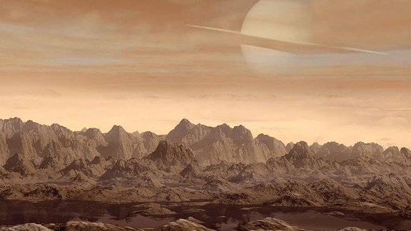Künstlerische Darstellung der Oberfläche von Saturnmond Titan.