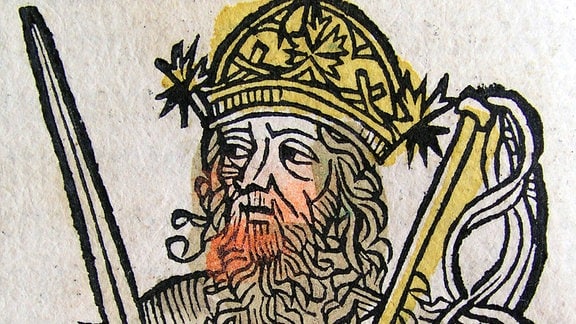 Darstellung des Hunnen-Herrschers Attila in der Nürnberger Chronik, 1493