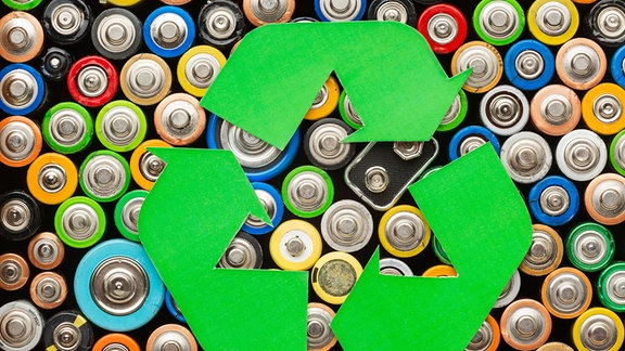 Batterieverschmutzung mit Recyclingsymbol 