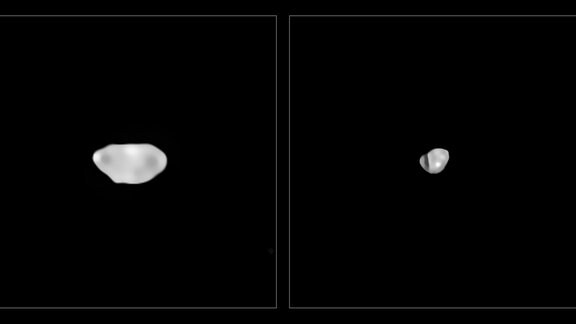 Diese Bilder wurden mit dem SPHERE-Instrument (Spectro-Polarimetric High-contrast Exoplanet REsearch) am Very Large Telescope der ESO im Rahmen eines Programms aufgenommen, das 42 der größten Asteroiden in unserem Sonnensystem untersuchte. Sie zeigen zwei der am wenigsten dichten Asteroiden, Sylvia und Lamberta, die eine Dichte von etwa 1,3 Gramm pro Kubikzentimeter aufweisen, was ungefähr der Dichte von Kohle entspricht.