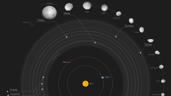 Umlaufbahnen der 42 neu fotografierten Asteroiden