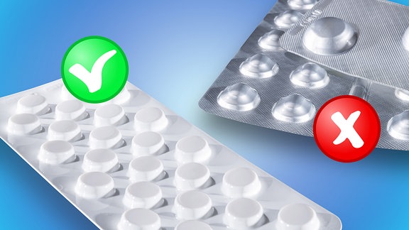 Ressourcenschonende Blisterstreifen für Tabletten (vorne im Bild)