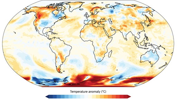 Weltkarte der gegenwärtigen Temperatur-Anomalien