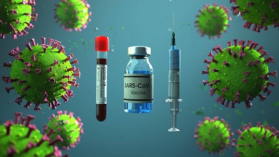 Corona-Viren, Blutprobe, Impfdosis und Spritze