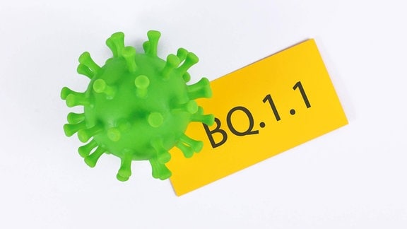 BQ. 1. 1 Omicron Mutationskonzept mit Virusmodell und Text
