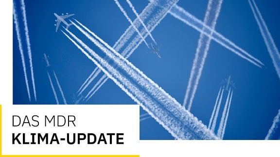 Text Das MDR Klima-Update und zahlreiche Kondensstreifen aus mehrstrahligen Flugzeugen über Kreuz