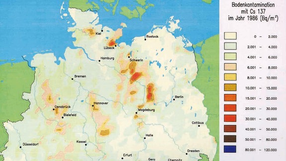 Eine Karte Deutschlands die die Bodenkontamination angibt