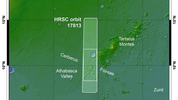Lage der Cerberus Fossae im Umfeld der Elysium Plantia auf dem Mars