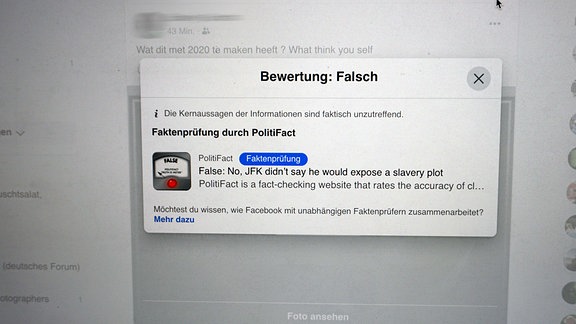 Information über Faktenprüfung auf Facebook-Seite