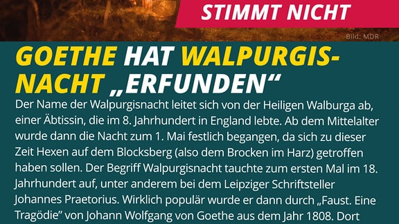 Texttafel: "Goethe hat Walpurgisnacht erfunden"