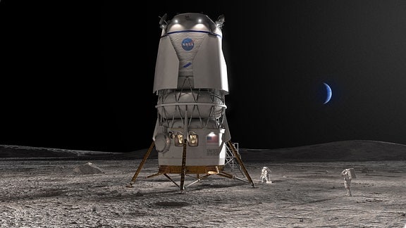 Eine künstlerische Darstellung der Mondlandefähre Blue Moon vom privaten Raumfahrtunternehmen Blue Origin.