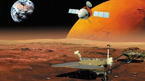 Künstlerische Darstellung zeigt die chinesische Mars-Mission Tianwen-1