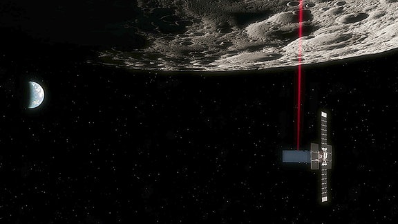Diese Illustration zeigt die Raumsonde Lunar Flashlight der Nasa, die mit seinem Vier-Laser-Reflektometer nach Wassereis auf der Mondoberfläche sucht, während es sich dem Südpol des Mondes nähert.
