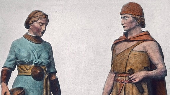 Modelle eines Germanenpaares aus der Bronzezeit