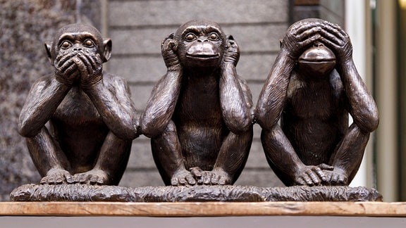 Drei Affen symbolisieren das Thema Ignoranz durch: nichts sagen, nichts hören, nichts sehen.