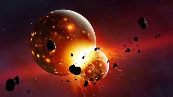 Impakt von Protoplanet Theia auf Protoerde Gaia