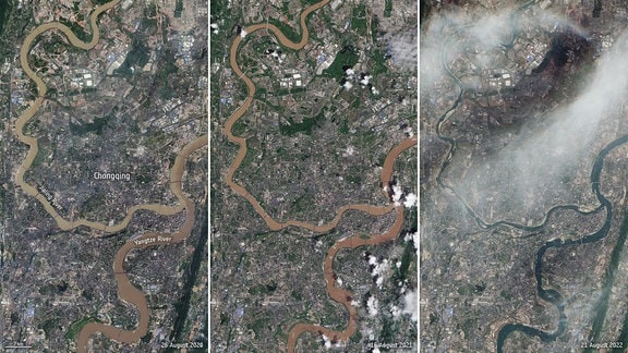 Jangtse: Satellitenbilder August 2020, 2021, 2022
