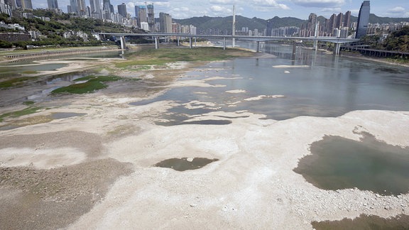 Fluss Jangtse mit sehr niedrigem Wasserstand