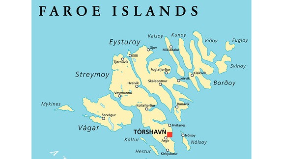 Karte der Färöer mit der Insel Eysturoy 