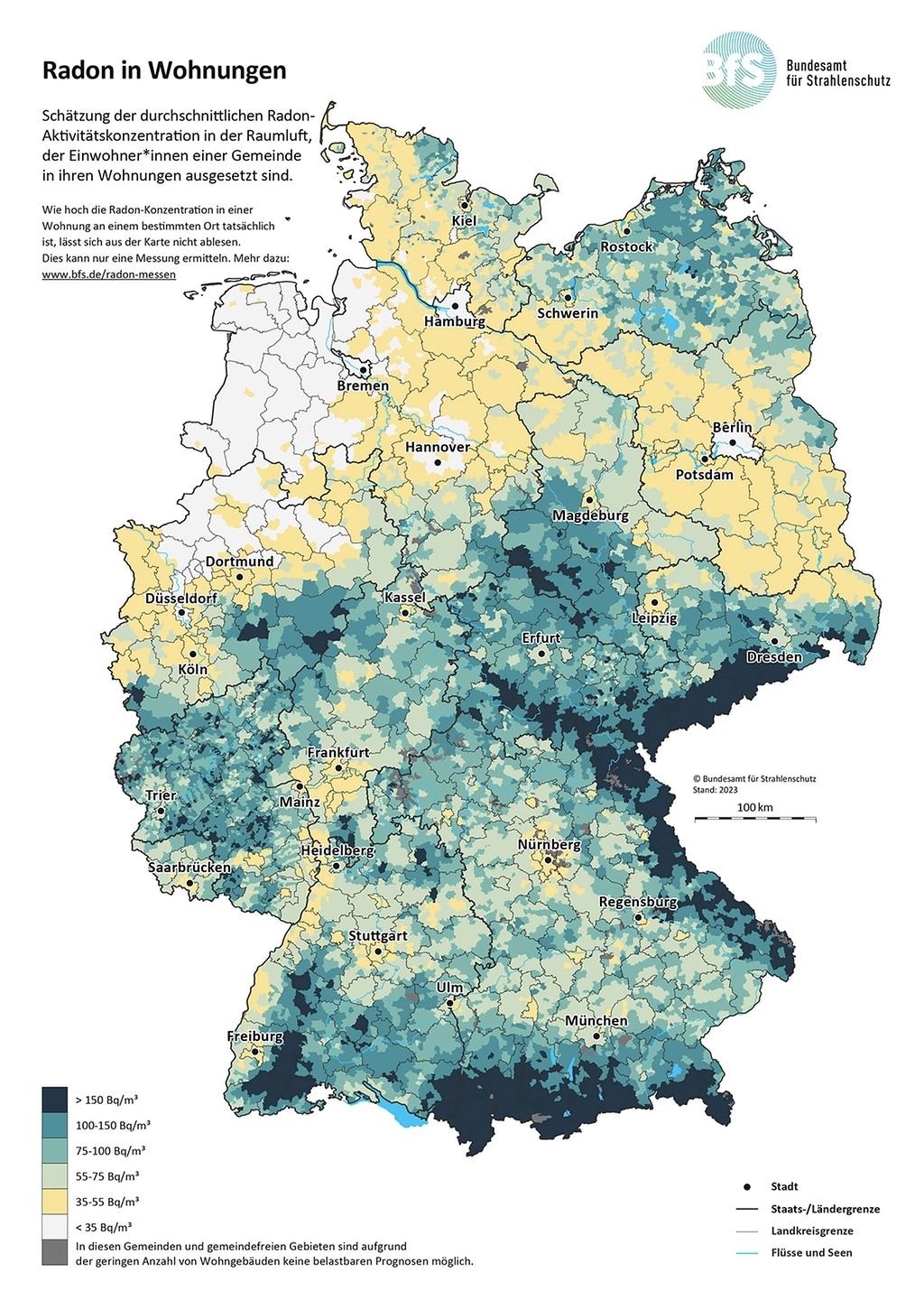 Karte Radonbelastung in Deutschland