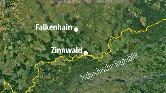 Karte mit den Ortsteilen Zinnwald und Falkenhain, in denen es Probebohrungen nach Lithium gibt