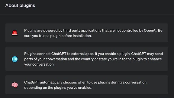 Hinweise vor der Benutzung von Plugins bei ChatGPT