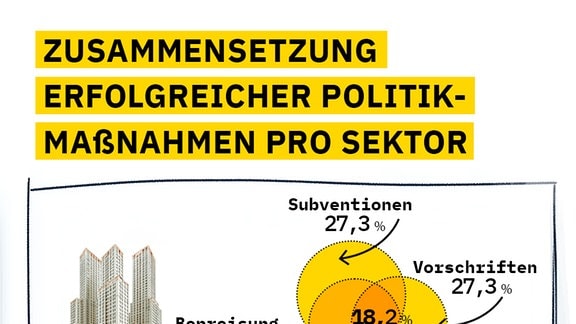 Die Grafik zeigt die Anteile bestimmter Klimaschutz--Maßnahmen an den "Erfolgsgeschichten" für besonders effektive Politiken. 