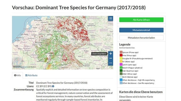 Screenshot der Webseite mit der Waldkarte