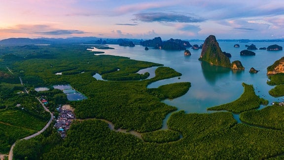 Ein Blick über eine Landschaft in Thailand.