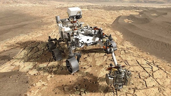 Ein Roboterfahrzeug auf dem Mars.
