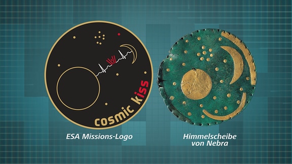 Das ESA Missions-Logo neben der Himmelsscheibe von Nebra.