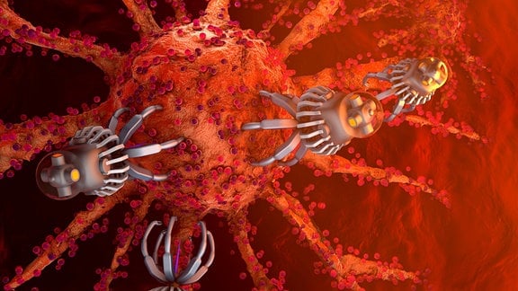 Nanobots atackieren eine Krebszelle