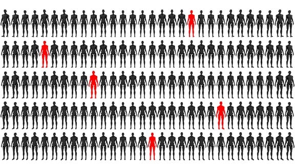 Menschliche Silhouetten, einzelne rot hervorgehoben