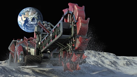 illustration - Bergbau auf dem Mond - Schaufelradbagger auf der Mondoberfläche