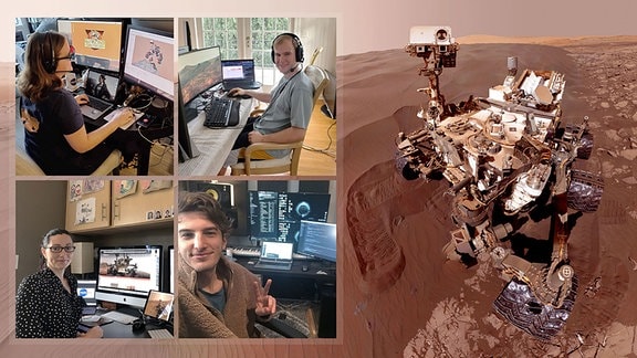 Das Team der Mars-Mission Curiosity hat am 20. März zum ersten Mal komplett von zuhause aus gearbeitet. Die Teammitglieder machten Selfies aus ihrem Homeoffice.