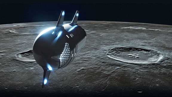 Illustration: Dear Moon (SpaceX) - Raumschiff nahe der Mondoberfläche