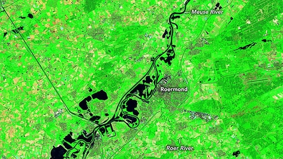 Satellitenaufnahme von Landsat 8 über Roermond (Niederlande) am 16. Juli 2021.