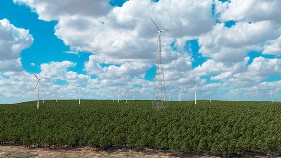 Geplantes Höhenwindrad in einem Windpark in der Lausitz