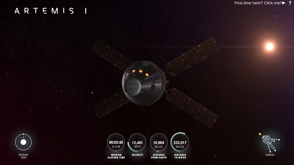 Screenshot AROW (Artemis Real-time Orbit Website)