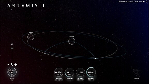 Screenshot AROW (Artemis Real-time Orbit Website)