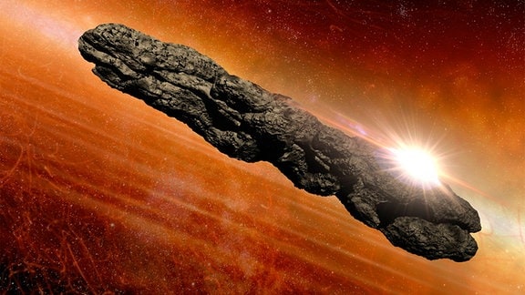 Künstlerische Darstellung des Asteroiden Oumuamua.