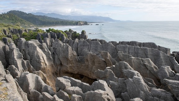 Kalksteinfelsen der Pancake Rocks im Paparoa National Park Neuseeland