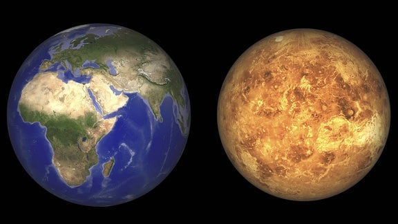Erde und Venus ohne ihre Athmosphären