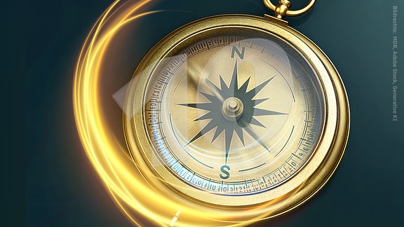 Ein alter Kompass, als Wasserzeichen die Zahl zehn