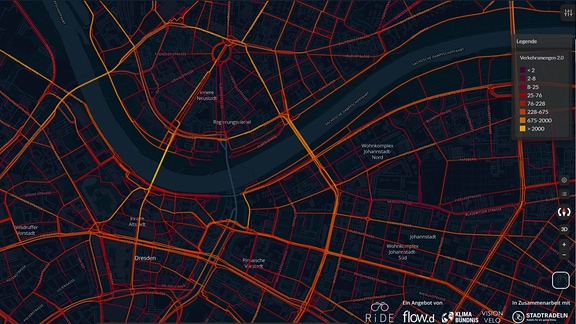 Visualisierung von Radverkehrsdaten - Verkehrsmengen Dresden September 2024