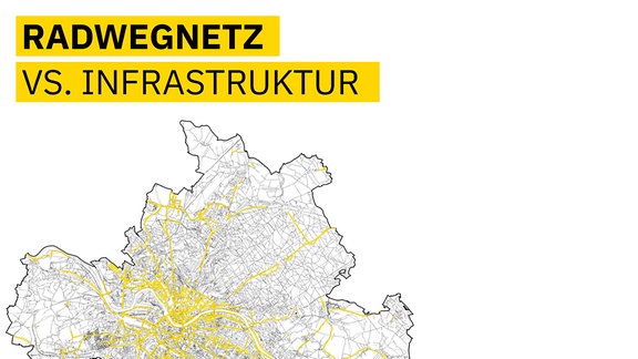 relativ undichte Radwegenetze auf Karten in Dresden, Erfurt, Magdeburg, Leipzig, dichteres Netz in Münster, sehr dichte Netzte in Utrecht und Kopenhagen