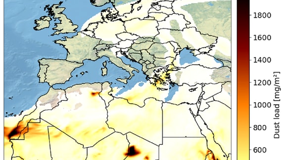 Grafik zeigt den Sahara-Staub über Europa am 21. Januar 2023