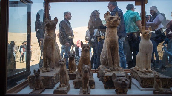 Katzenstatuen aus der Nekropole Sakkara Ägypten